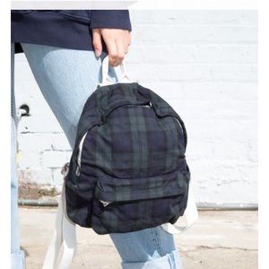 Mini green and navy blue plaid backpack